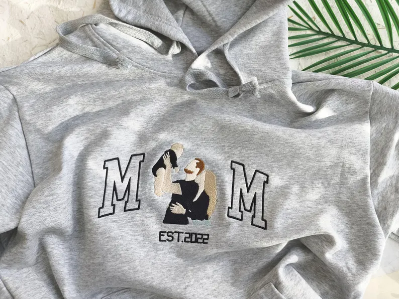 Custom Embroidered Portrait Sweatshirt from Photo – Character Color Block Embroidery, Personalized Mother’s Day Gift