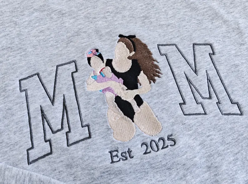 Custom Mama Sweatshirt with Photo, Embroidered Mama & Kids Portrait Hoodie, Family Portrait Varsity Shirt, Perfect Christmas Gift for Mom