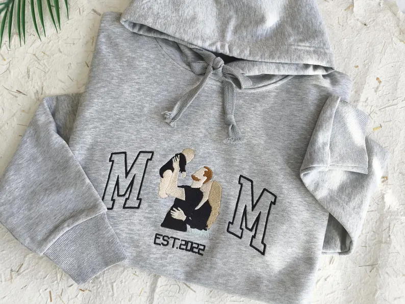 Custom Embroidered Portrait Sweatshirt from Photo – Character Color Block Embroidery, Personalized Mother’s Day Gift