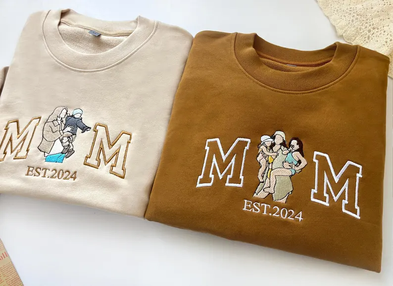 Custom Mom Sweatshirt with Photo, Embroidered Mam0a Portrait Hoodie, Personalized Varsity Sportshirt, Custom Embroidery Sweatshirt, Perfect Mother’s Day Gift
