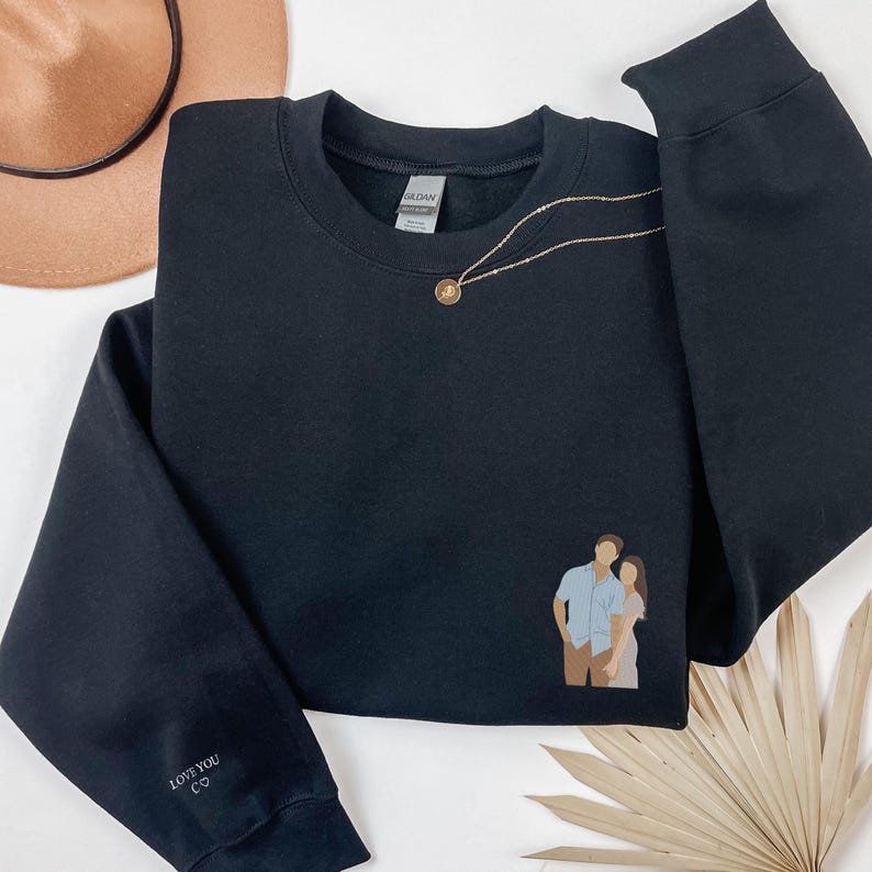 Custom Embroidered Portrait Sweatshirt, Personalized Photo Gift, Embroidered Photo Shirt, Couple Portrait Hoodie
