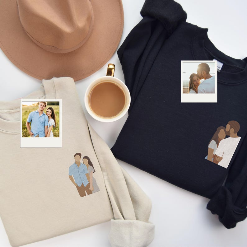 Custom Embroidered Portrait Sweatshirt, Personalized Photo Gift, Embroidered Photo Shirt, Couple Portrait Hoodie