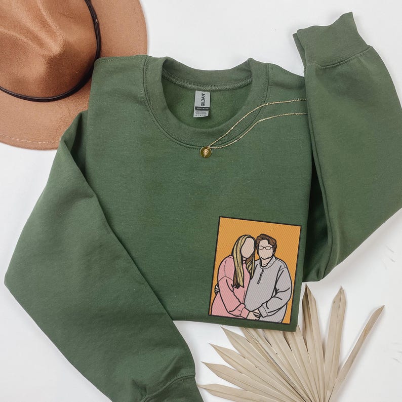 Custom Embroidered Portrait Sweatshirt, Personalized Photo Gift, Embroidered Photo Shirt, Couple Portrait Hoodie