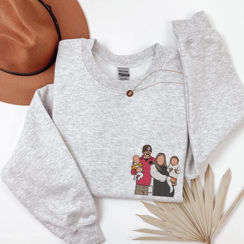 Custom Embroidered Portrait Sweatshirt, Personalized Photo Gift, Embroidered Photo Shirt, Couple Portrait Hoodie
