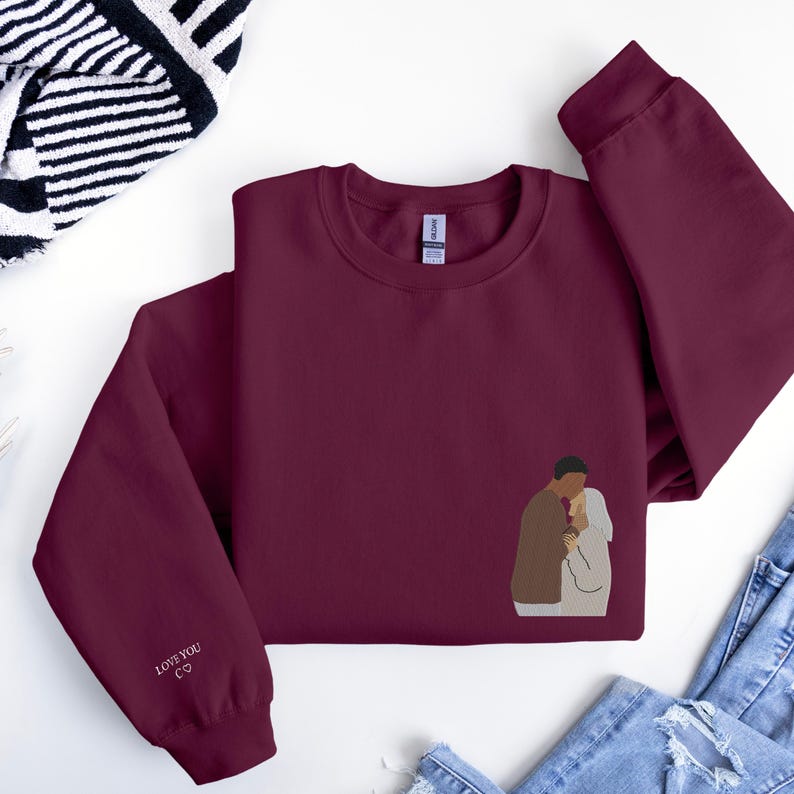 Custom Embroidered Portrait Sweatshirt, Personalized Photo Gift, Embroidered Photo Shirt, Couple Portrait Hoodie