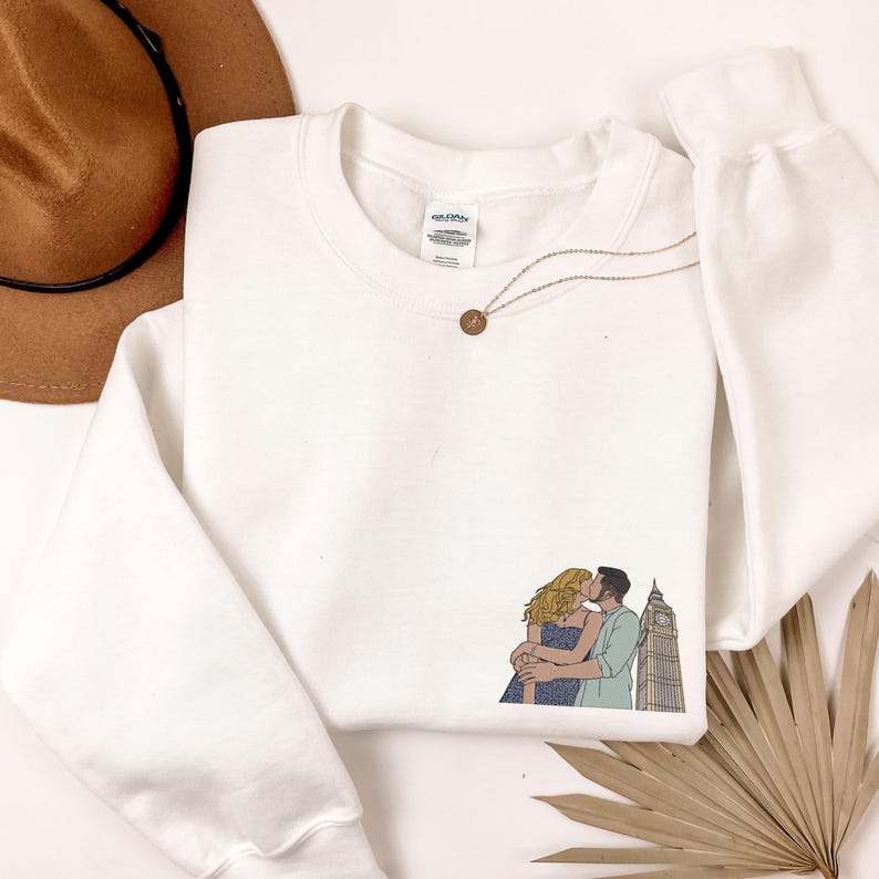 Custom Embroidered Portrait Sweatshirt, Personalized Photo Gift, Embroidered Photo Shirt, Couple Portrait Hoodie
