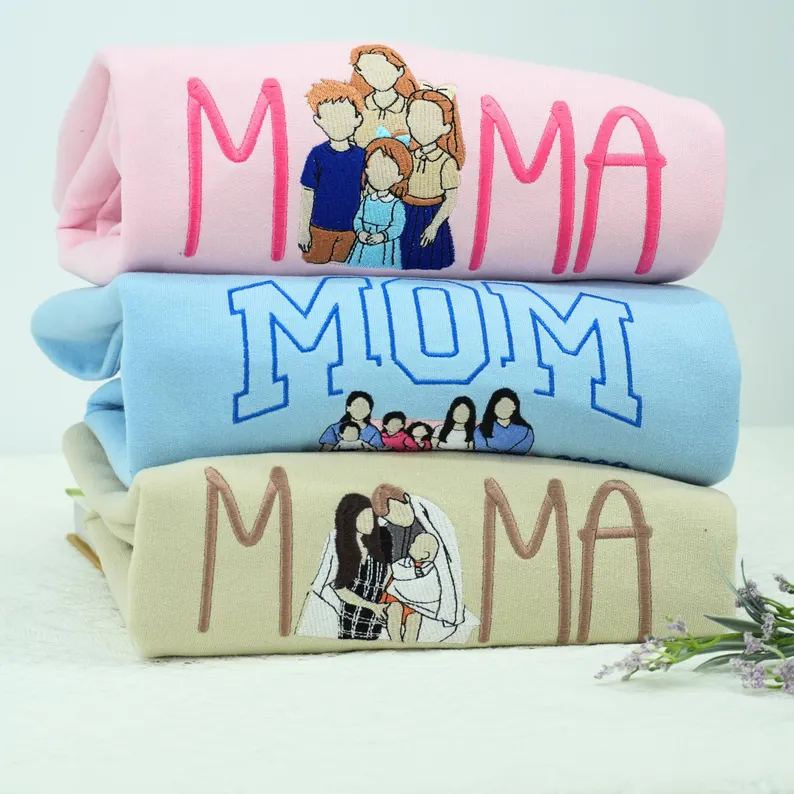 Custom Embroidered Mom Sweatshirt – Personalized Portrait from Photo, Mom & Kids Picture Sweatshirt, Perfect Gift for Mom