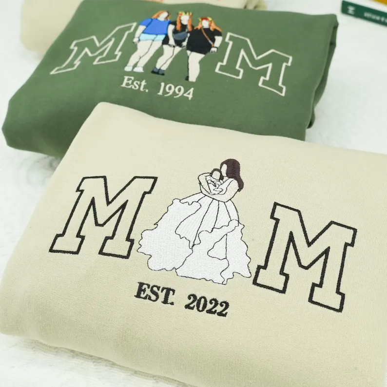 Custom Embroidered Mom Sweatshirt – Personalized Portrait from Photo, Mom & Kids Picture Sweatshirt, Perfect Gift for Mom