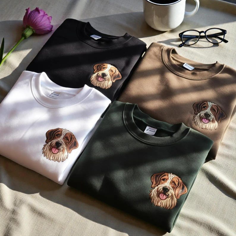 Personalized Embroidered Dog or Cat Portrait Sweatshirt, Custom Pet Photo Hoodie, Unique Gift for Pet Lovers