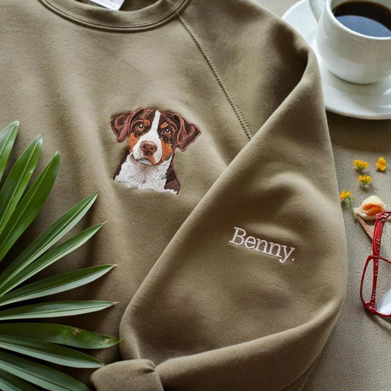 Personalized Embroidered Dog or Cat Portrait Sweatshirt, Custom Pet Photo Hoodie, Unique Gift for Pet Lovers