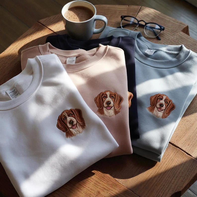 Personalized Embroidered Dog or Cat Portrait Sweatshirt, Custom Pet Photo Hoodie, Unique Gift for Pet Lovers