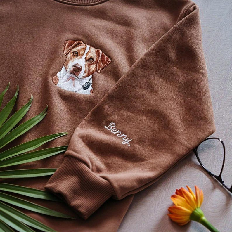 Personalized Embroidered Dog or Cat Portrait Sweatshirt, Custom Pet Photo Hoodie, Unique Gift for Pet Lovers