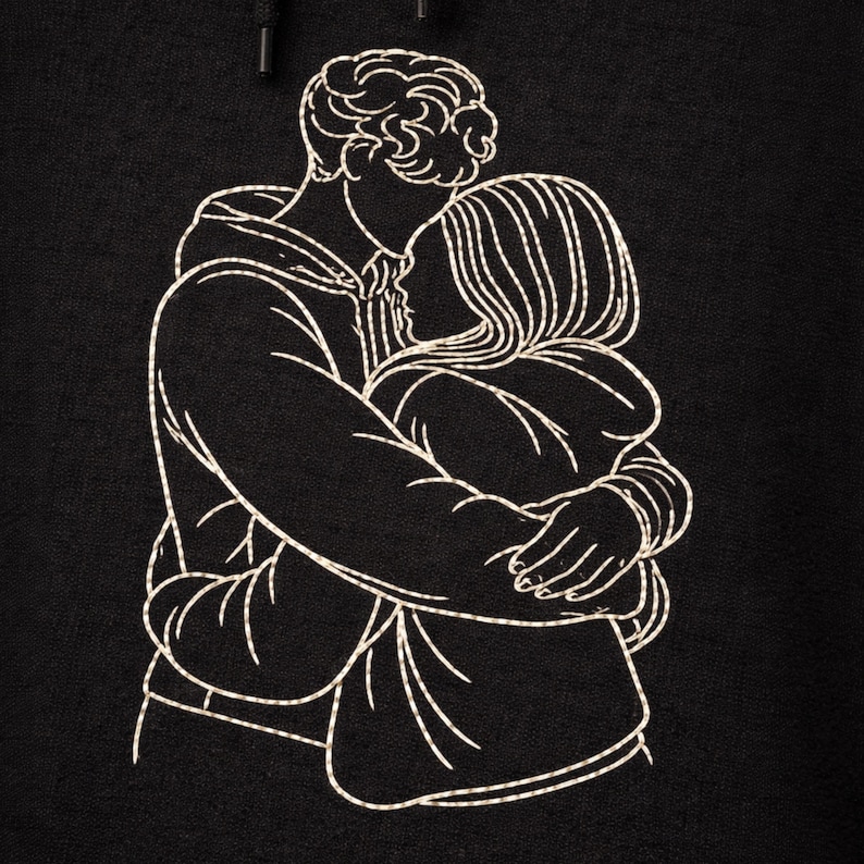 Personalized Embroidered Photo Sweatshirt, Custom Outline Portrait Hoodie, One Line Drawing Family Gift, Couple Hoodie, Birthday Gift