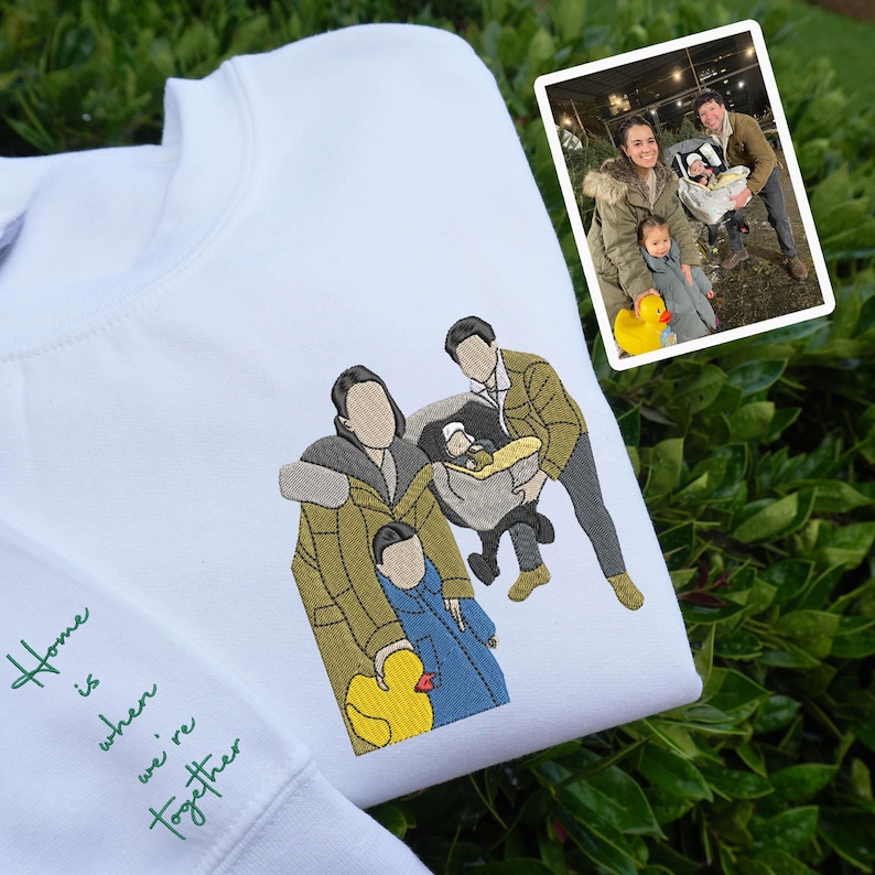 Custom Embroidered Family Portrait Sweatshirt, Personalized Family Reunion Gift