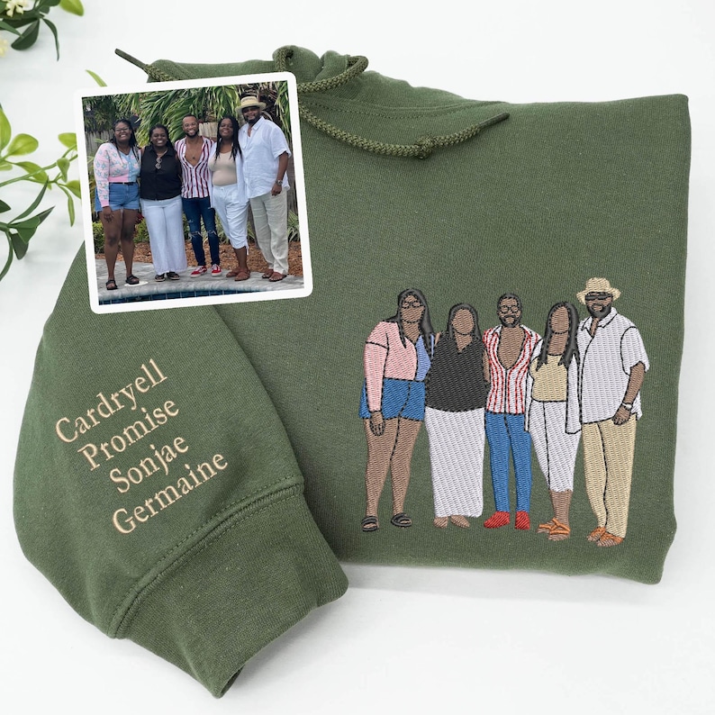 Custom Embroidered Family Portrait Sweatshirt, Personalized Family Reunion Gift