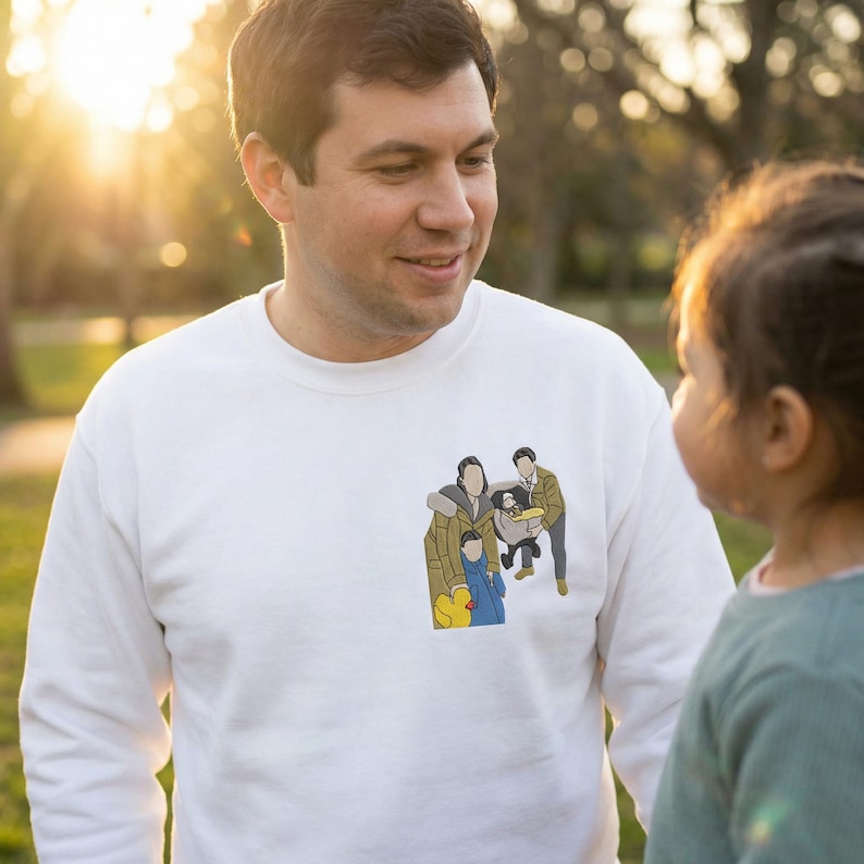 Custom Embroidered Family Portrait Sweatshirt, Personalized Family Reunion Gift