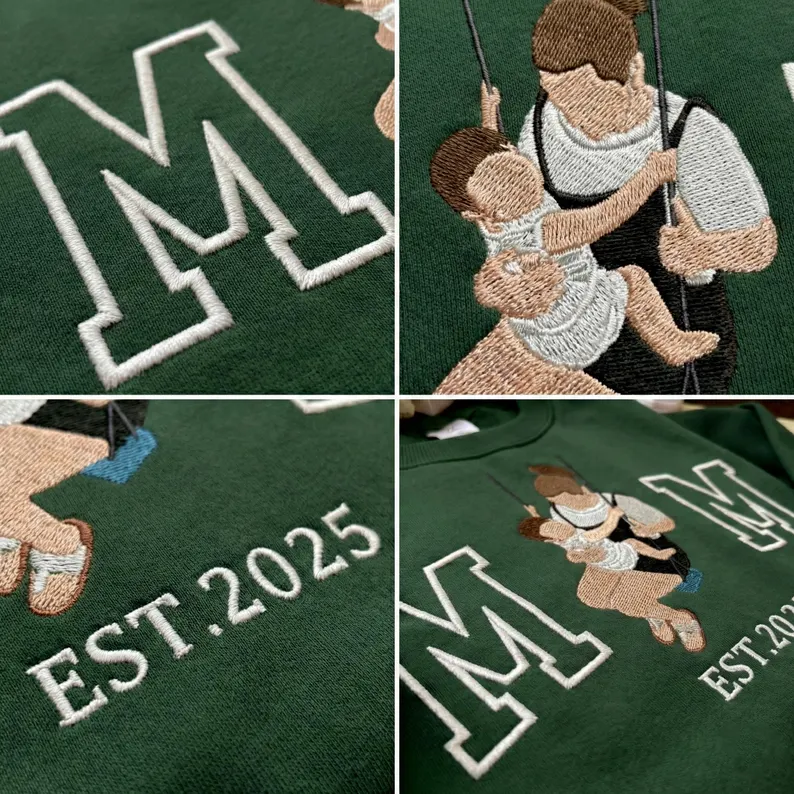 Custom Mom Sweatshirt with Photo, Embroidered Mam0a Portrait Hoodie, Personalized Varsity Sportshirt, Custom Embroidery Sweatshirt, Perfect Mother’s Day Gift