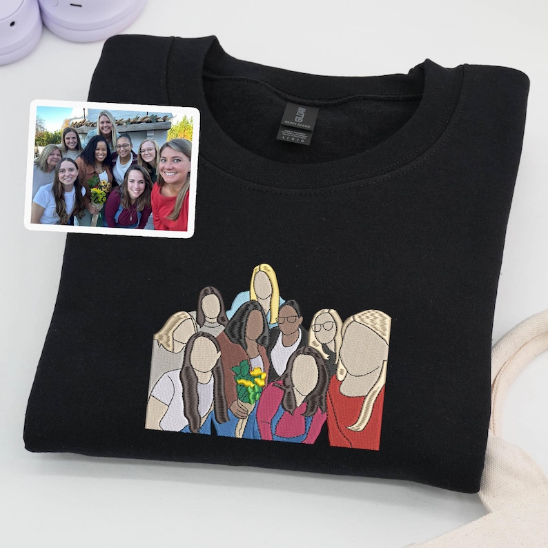 Custom Embroidered Family Portrait Sweatshirt, Personalized Family Reunion Gift