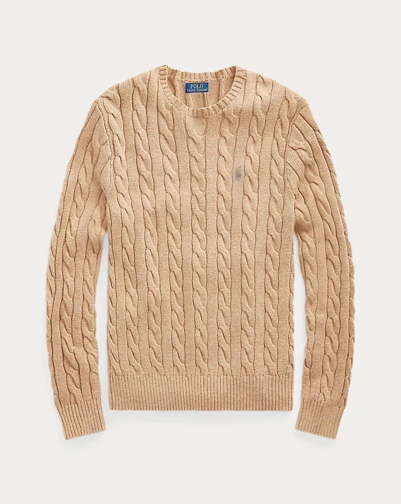 POLO Cable-Knit Cotton Crew Neck Sweater