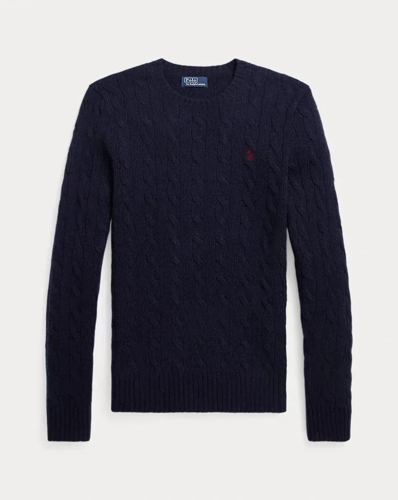 POLO Cable-Knit Cotton Crew Neck Sweater
