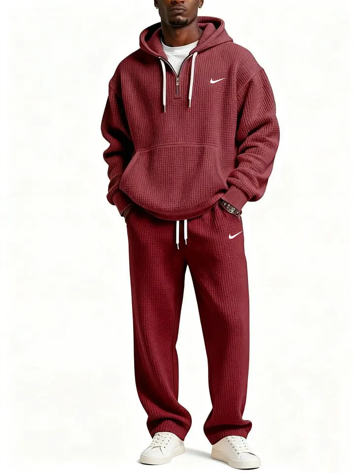 Men's Waffle Knit Hoodie and Sweatpants Set