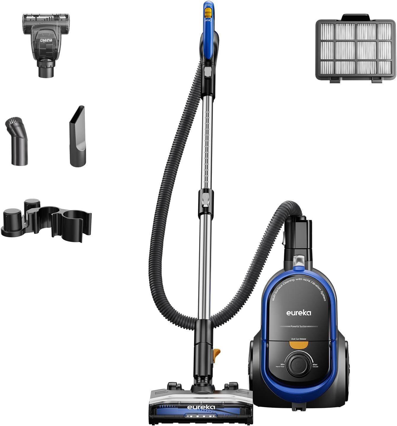 Eureka Bagless Canister Vacuum Cleaner, Lightweight Vac for Carpets and Hard Floors, w/Filter, Blue, Whirlwind NEN110B