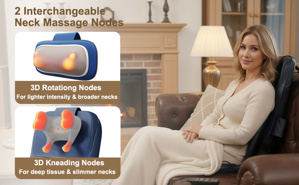 Woman on sofa using massager in the bed room, highlighting personalized comfort - Blue