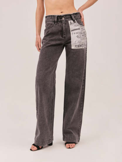 Letter Label Stitching Printing All-matching Trousers