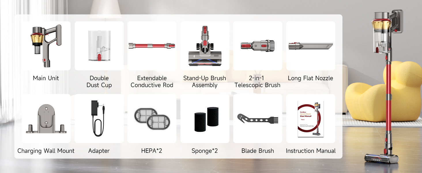 cordless stick vacuum lightweight handheld powerful suction long battery life pet