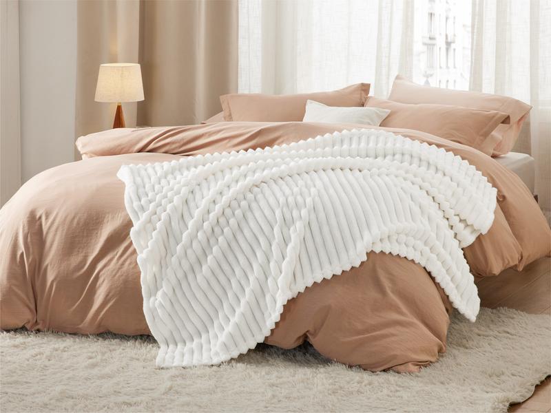 Bedsure GentleSoft Cozy Blanket-Patio Furniture Decor,Ultra-Soft,Classic Stripe Pattern, Ideal for Bed,Couch, Travel,Camping, All Seasons,Home Bedroom Decor Plush Outdoorfun,Lightweight Comforter,Cute Small Throws for Girls,