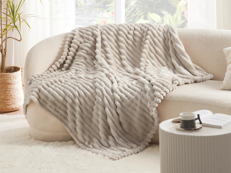 Bedsure GentleSoft Cozy Blanket-Patio Furniture Decor,Ultra-Soft,Classic Stripe Pattern, Ideal for Bed,Couch, Travel,Camping, All Seasons,Home Bedroom Decor Plush Outdoorfun,Lightweight Comforter,Cute Small Throws for Girls,