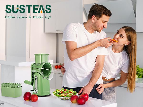 SUSTEAS Rotary Cheese Grater with Handle, 5 Well-Designed Blades, Strong Suction Cup Base, Kitchen Utensils Vegetable Slicer Dicer Fruit Vegetable Slicer Gadgets Kitchen