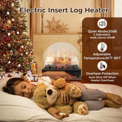 R.W.FLAME Electric Fireplace Insert Log Heater 21",750W/1500W Adjustable 5 Flame Brightness&Speed, Fireplace Insert with Realistic Ember Bed&Traditional Brown Log,Overheat Protection&Remote Control