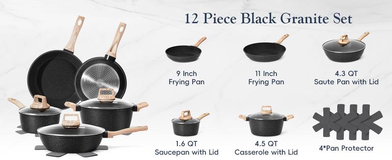 SODAY 12pcs Pots and Pans Set Non Stick Kitchen Cookware Sets Induction Cookware Nonstick Granite Cooking Set with Frying Pans, Saucepans, Steamer, Kitchenware,stock up on specials,TikTokShopBlackFriday SODAY 12pcs Pots and Pans Set Non Stick Kitchen Cookware Sets Induction Cookware Nonstick Granite Cooking Set with Frying Pans, Saucepans, Steamer, Kitchenware,stock up on specials,TikTokShopBlackFriday