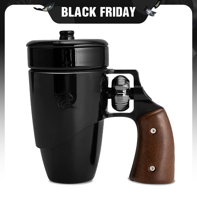 Pukomc Coffee Mug with Rotatable Wooden Handle, Ceramic Leak-Proof and Scalding-Proof Cup, 16 Ounces Beverage Drinkware Glass Reusable Reuse Tumbler Washable