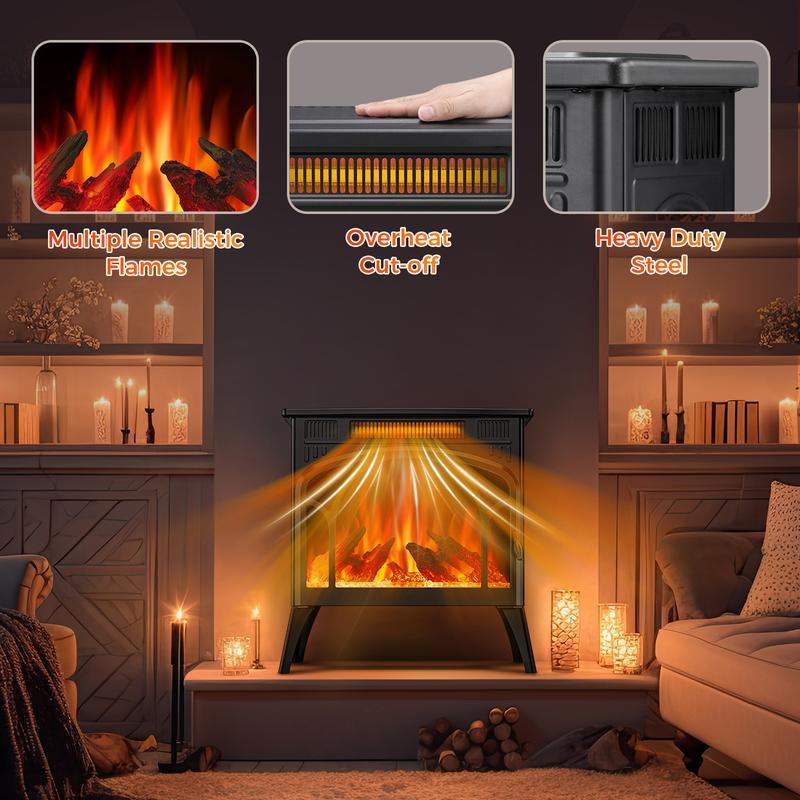 R.W.FLAME Electric Fireplace Heater 12 Flame Colors/ 4 Flame colors, 25"/ 17''Freestanding Infrared Stove, 5100BTU, 3D Realistic Flame Effects, Adjustable Brightness and Heating Mode, Overheating Safe Design, Remote, Timer, ETL Certified energy efficient