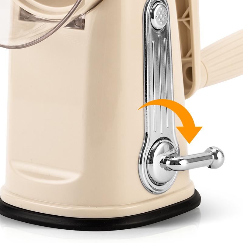 SUSTEAS Rotary Cheese Grater with Handle - Comes with 5 Blades, Strong Suction Cup Base, Comes with Blade Storage Box Cutlery Kitchen Utensils Food Shredder Tool Vegetable Slicer Potato Cutter Beige