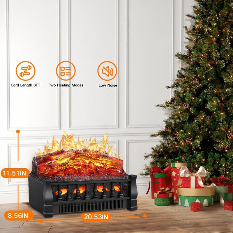 R.W.FLAME Electric Fireplace Insert Log Heater 21",750W/1500W Adjustable 5 Flame Brightness&Speed, Fireplace Insert with Realistic Ember Bed&Traditional Brown Log,Overheat Protection&Remote Control