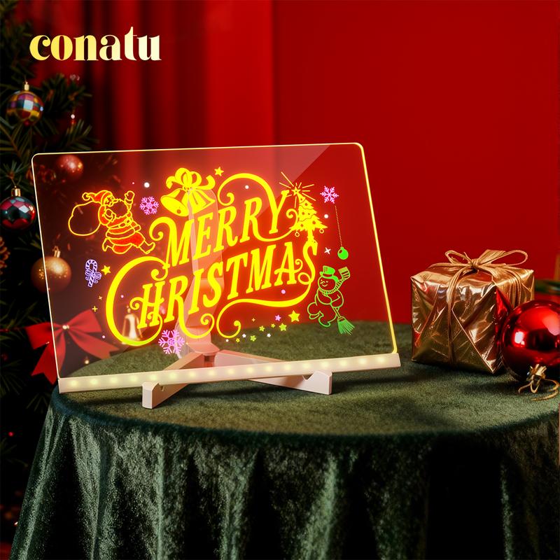 Conatu Led Drawing Board For Kids, Acrylic Dry Erase Light-Up Board with Stand Markers Wipes Spray Bottle & Tracing Paper Erasable Reusable Board for Kids Learning Ideal Gift for Birthday Halloween Christmas Decorative Neon Sign