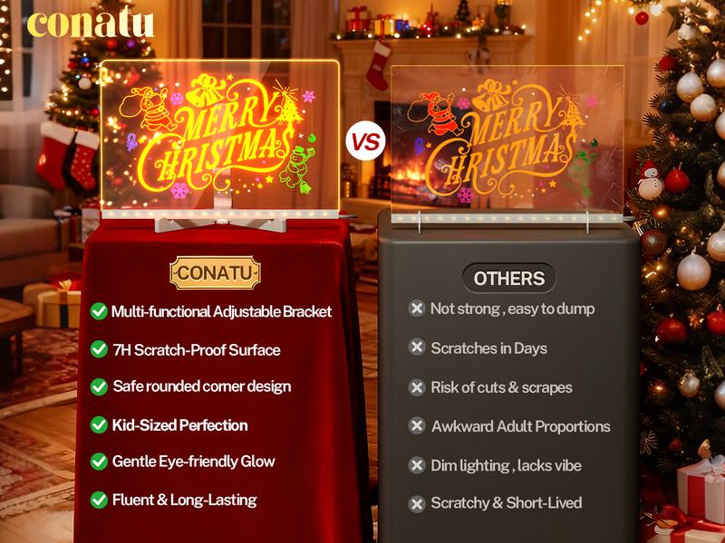 Conatu Led Drawing Board For Kids, Acrylic Dry Erase Light-Up Board with Stand Markers Wipes Spray Bottle & Tracing Paper Erasable Reusable Board for Kids Learning Ideal Gift for Birthday Halloween Christmas Decorative Neon Sign