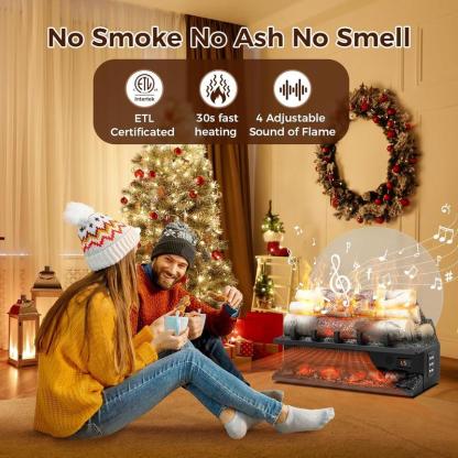 R.W.FLAME Electric Fireplace Insert Log Heater 21",750W/1500W Adjustable 5 Flame Brightness&Speed, Fireplace Insert with Realistic Ember Bed&Traditional Brown Log,Overheat Protection&Remote Control