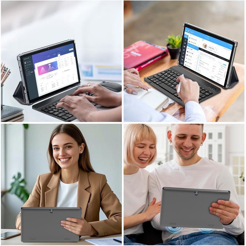 【TikTokShopBlackFriday】PYNAREL Tablet 10.1 Inch Android 14, 2 in 1 Portable Device with Keyboard, Mouse, Case, Stylus, 8(4+4)GB RAM 64GB ROM, Dual Camera, for Xmas Gift