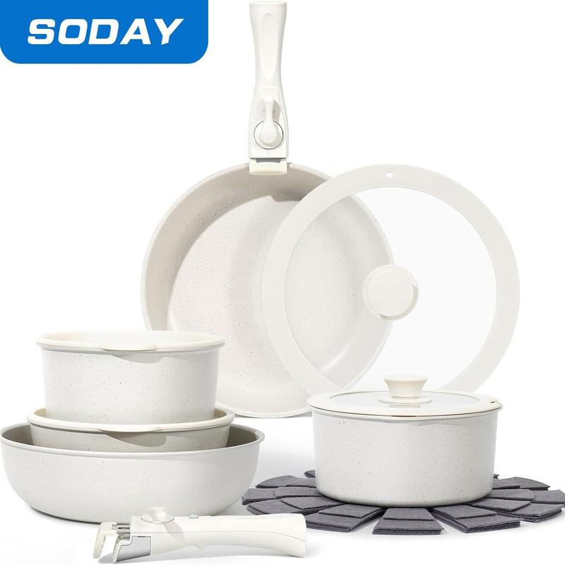 SODAY 15pcs Pots and Pans Set Non Stick, Cookware Sets with Detachable Handle, Nonstick RV Kitchen Cooking Set Removable Handles, Oven Safe,Stackable, Frying, Kitchenware,stock up on specials,TikTokShopBlackFriday