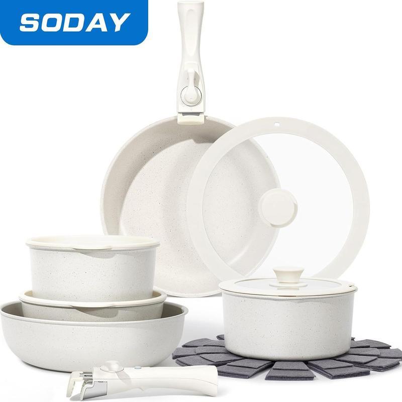 SODAY 15pcs Pots and Pans Set Non Stick, Cookware Sets with Detachable Handle, Nonstick RV Kitchen Cooking Set Removable Handles, Oven Safe,Stackable, Frying, Kitchenware,stock up on specials,TikTokShopBlackFriday