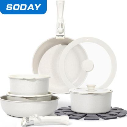 SODAY 15pcs Pots and Pans Set Non Stick, Cookware Sets with Detachable Handle, Nonstick RV Kitchen Cooking Set Removable Handles, Oven Safe,Stackable, Frying, Kitchenware,stock up on specials,TikTokShopBlackFriday