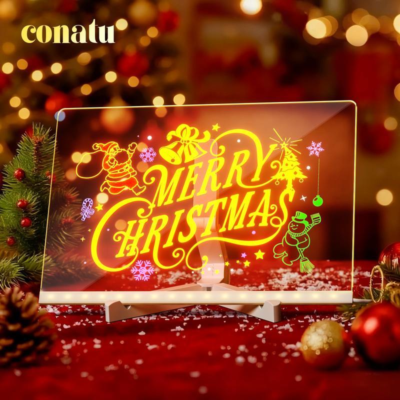 Conatu Led Drawing Board For Kids, Acrylic Dry Erase Light-Up Board with Stand Markers Wipes Spray Bottle & Tracing Paper Erasable Reusable Board for Kids Learning Ideal Gift for Birthday Halloween Christmas Decorative Neon Sign