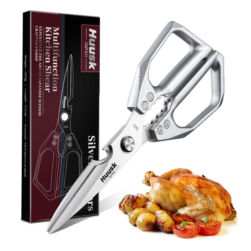 【TikTokShopBlackFriday】HUUSK Kitchen Scissors All Purpose -FallFreshness- Stainless Steel Kitchen Shears, Sharp Silver Meat Scissors, Dishwasher Safe, Heavy Duty Poultry Shears, Japanese Cooking Scissors for Food, Chicken Bones, and Turkey – Perfect Gift!