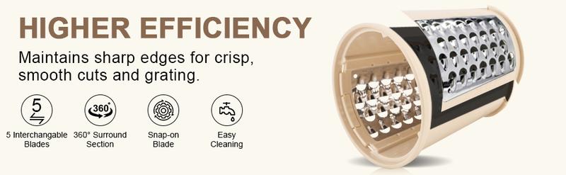 SUSTEAS Rotary Cheese Grater with Handle - Comes with 5 Blades, Strong Suction Cup Base, Comes with Blade Storage Box Cutlery Kitchen Utensils Food Shredder Tool Vegetable Slicer Potato Cutter Beige SUSTEAS Rotary Cheese Grater with Handle - Comes with 5 Blades, Strong Suction Cup Base, Comes with Blade Storage Box Cutlery Kitchen Utensils Food Shredder Tool Vegetable Slicer Potato Cutter Beige