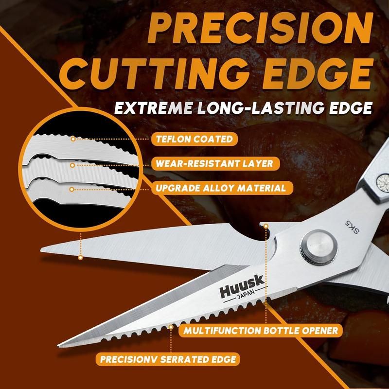 【TikTokShopBlackFriday】HUUSK Kitchen Scissors All Purpose -FallFreshness- Stainless Steel Kitchen Shears, Sharp Silver Meat Scissors, Dishwasher Safe, Heavy Duty Poultry Shears, Japanese Cooking Scissors for Food, Chicken Bones, and Turkey – Perfect Gift!