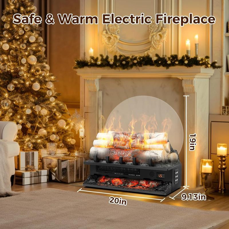 R.W.FLAME Electric Fireplace Insert Log Heater 21",750W/1500W Adjustable 5 Flame Brightness&Speed, Fireplace Insert with Realistic Ember Bed&Traditional Brown Log,Overheat Protection&Remote Control